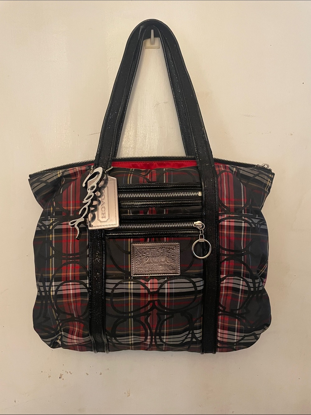 Plaid Tote Bag with Black Trim - Women's Handbag